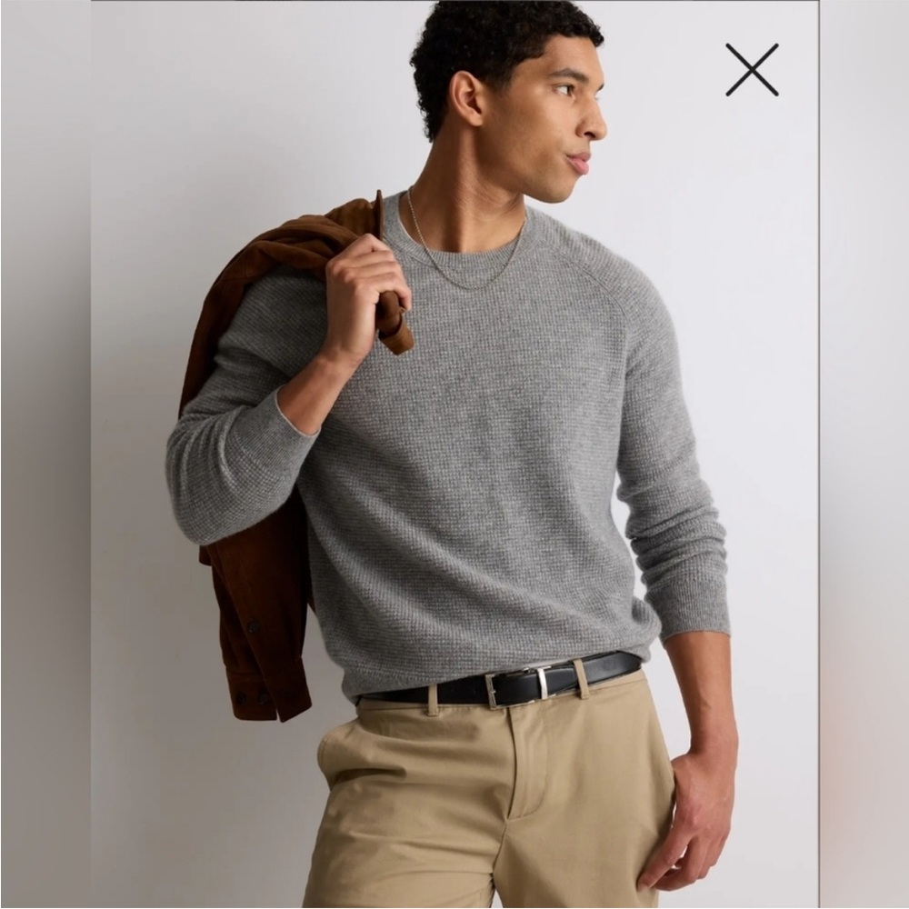 Quince Men's Heather Gray Crewneck Waffle Sweater